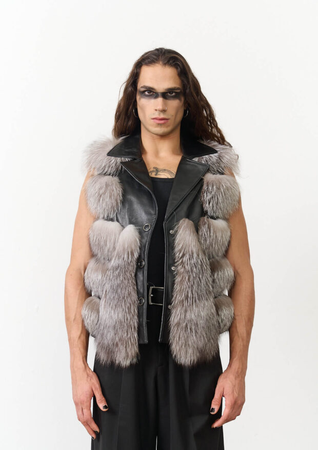 The Black Arjante Fox Fur Vest — Unisex Edition