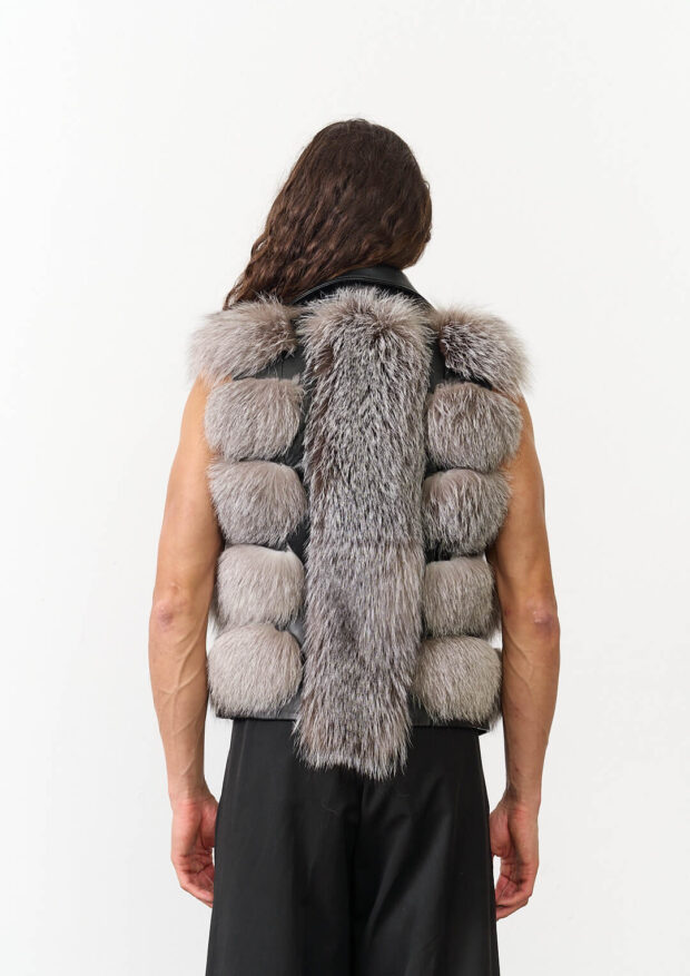 The Black Arjante Fox Fur Vest — Unisex Edition