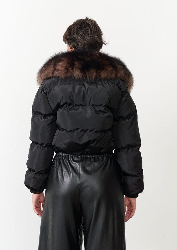 The Black Crop Jacket with Genuine Fox Fur Collar — Women’s Edition