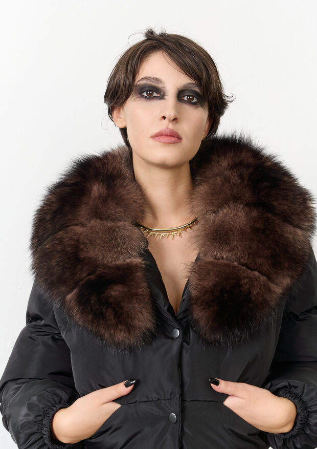 The Black Crop Jacket with Genuine Fox Fur Collar — Women’s Edition