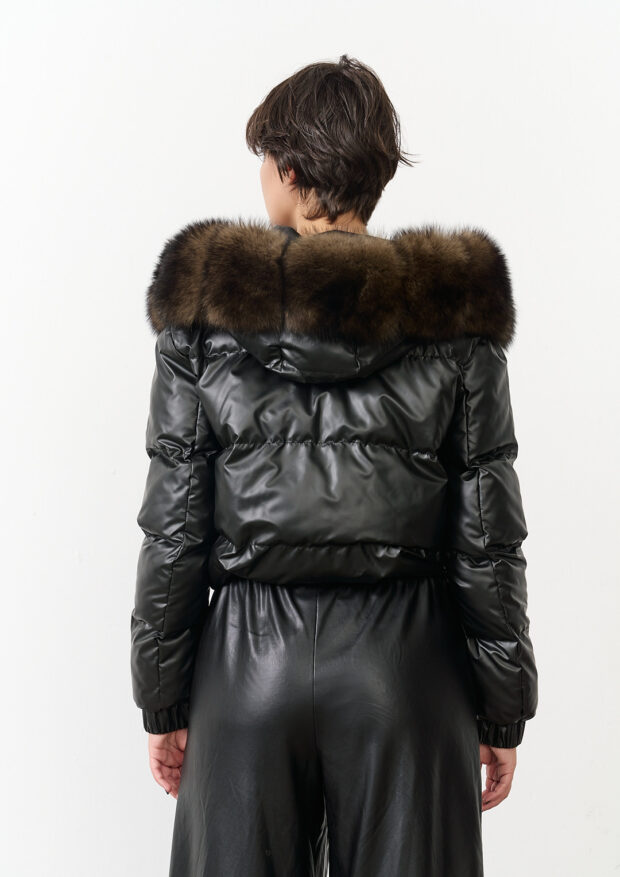 The Black Hooded Crop Jacket with Genuine Fox Fur — Women’s Edition