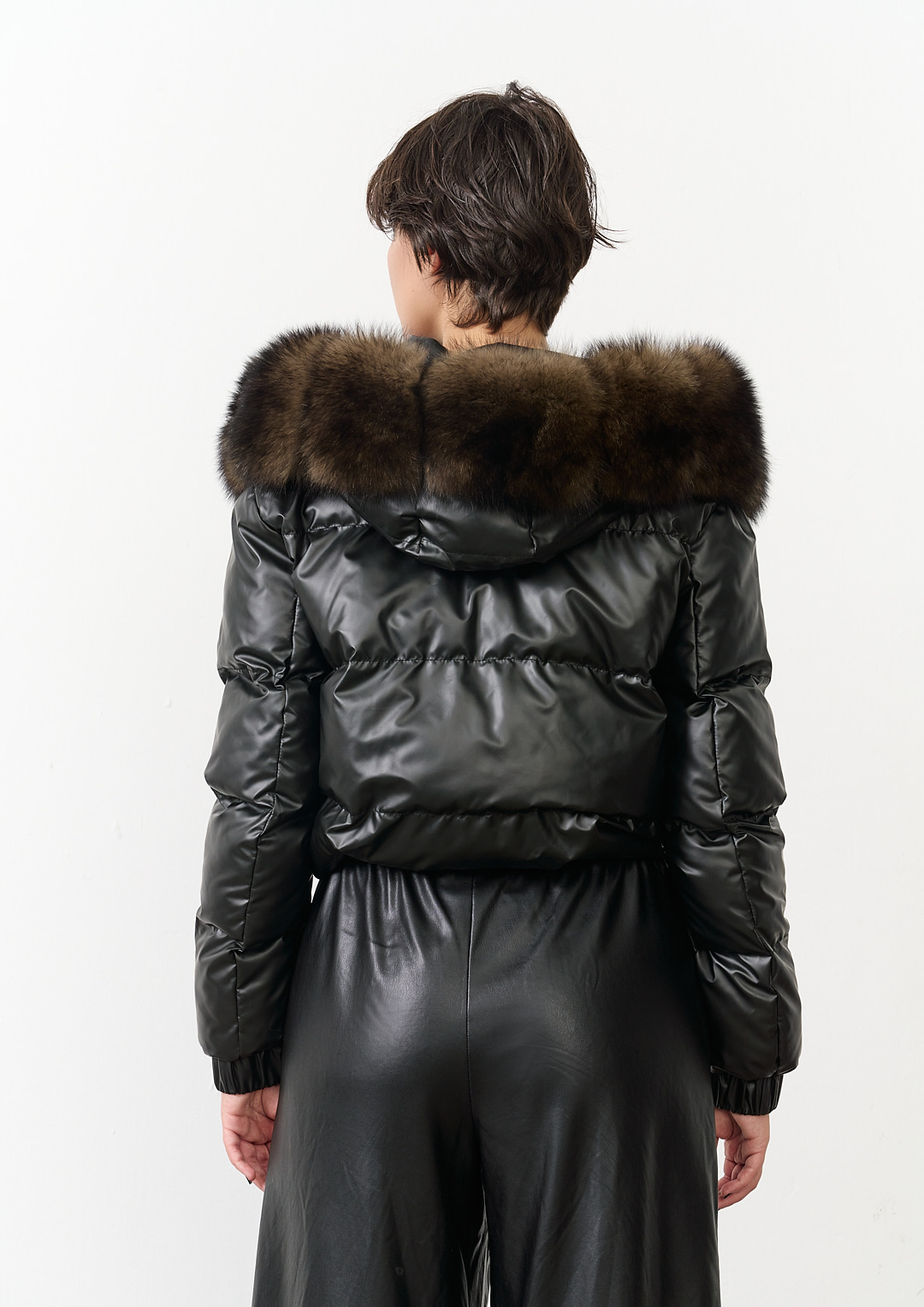 The Black Hooded Crop Jacket with Genuine Fox Fur — Women’s Edition 2 The Black Hooded Crop Jacket with Genuine Fox Fur — Women’s Edition
