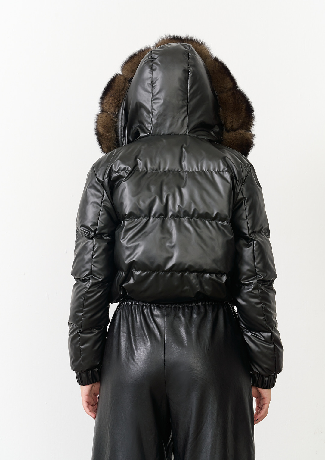 The Black Hooded Crop Jacket with Genuine Fox Fur — Women’s Edition 3 The Black Hooded Crop Jacket with Genuine Fox Fur — Women’s Edition
