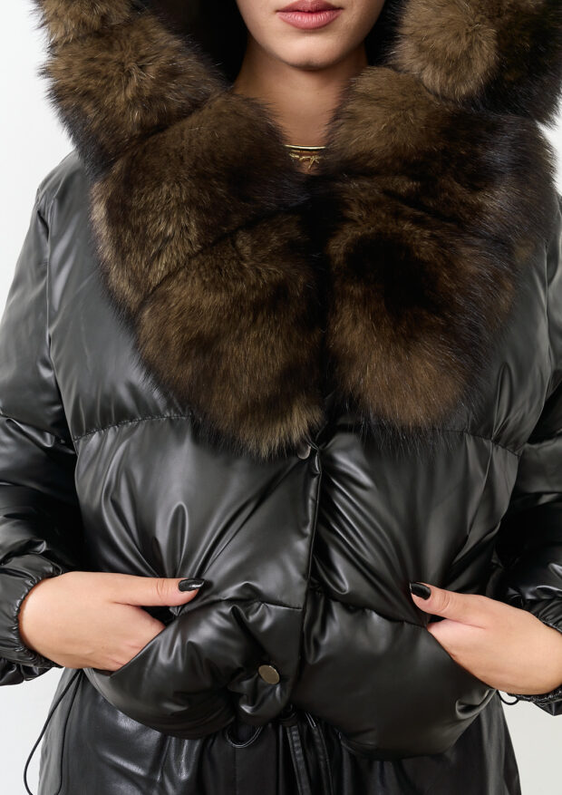 The Black Hooded Crop Jacket with Genuine Fox Fur — Women’s Edition 11 The Black Hooded Crop Jacket with Genuine Fox Fur — Women’s Edition